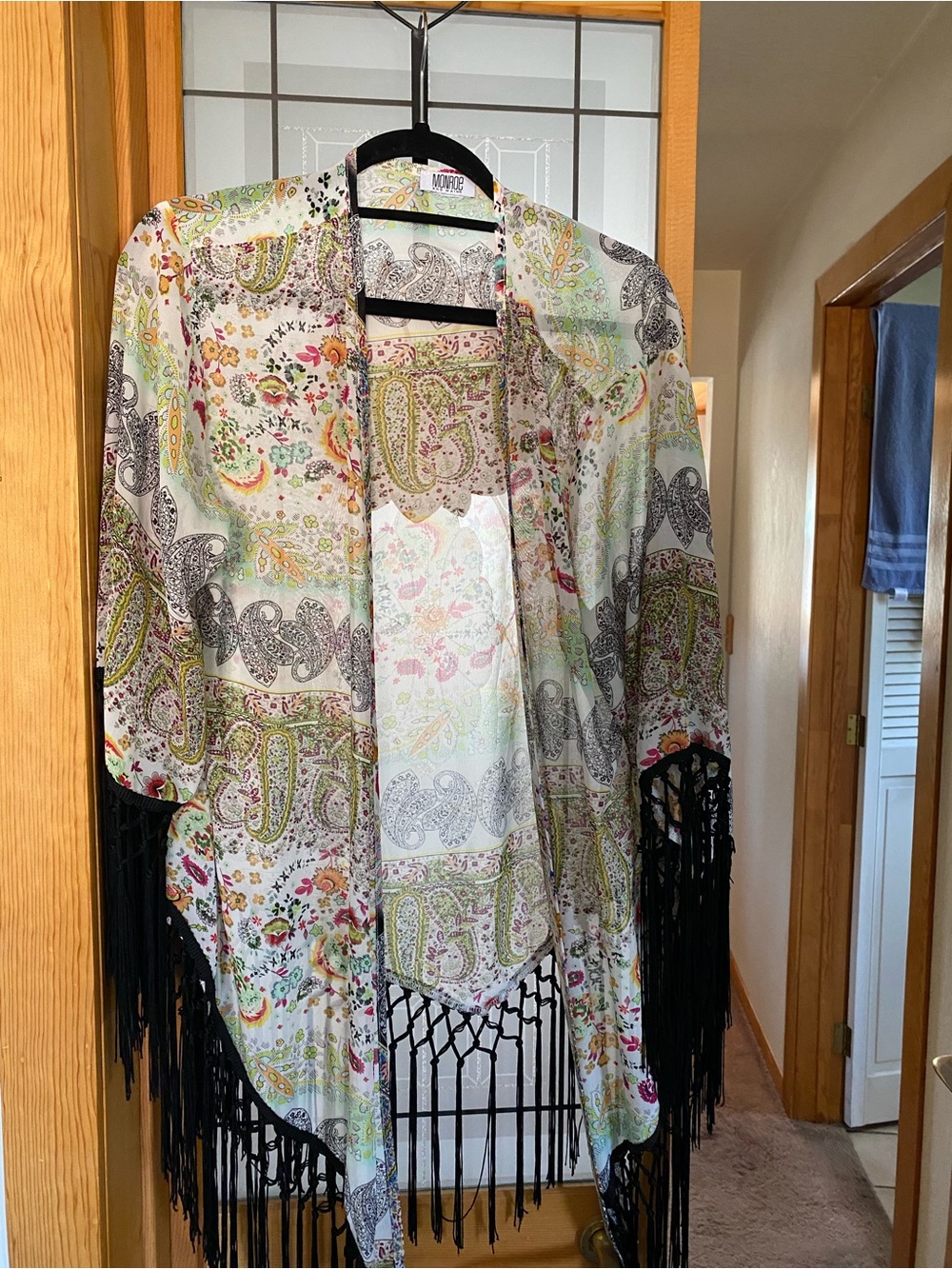 Monroe & Main Multi-Color Paisley Kimono with Black Fringe